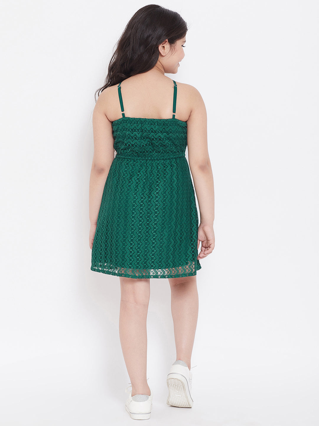Girls Above Knee Embroidery Dress - Green
