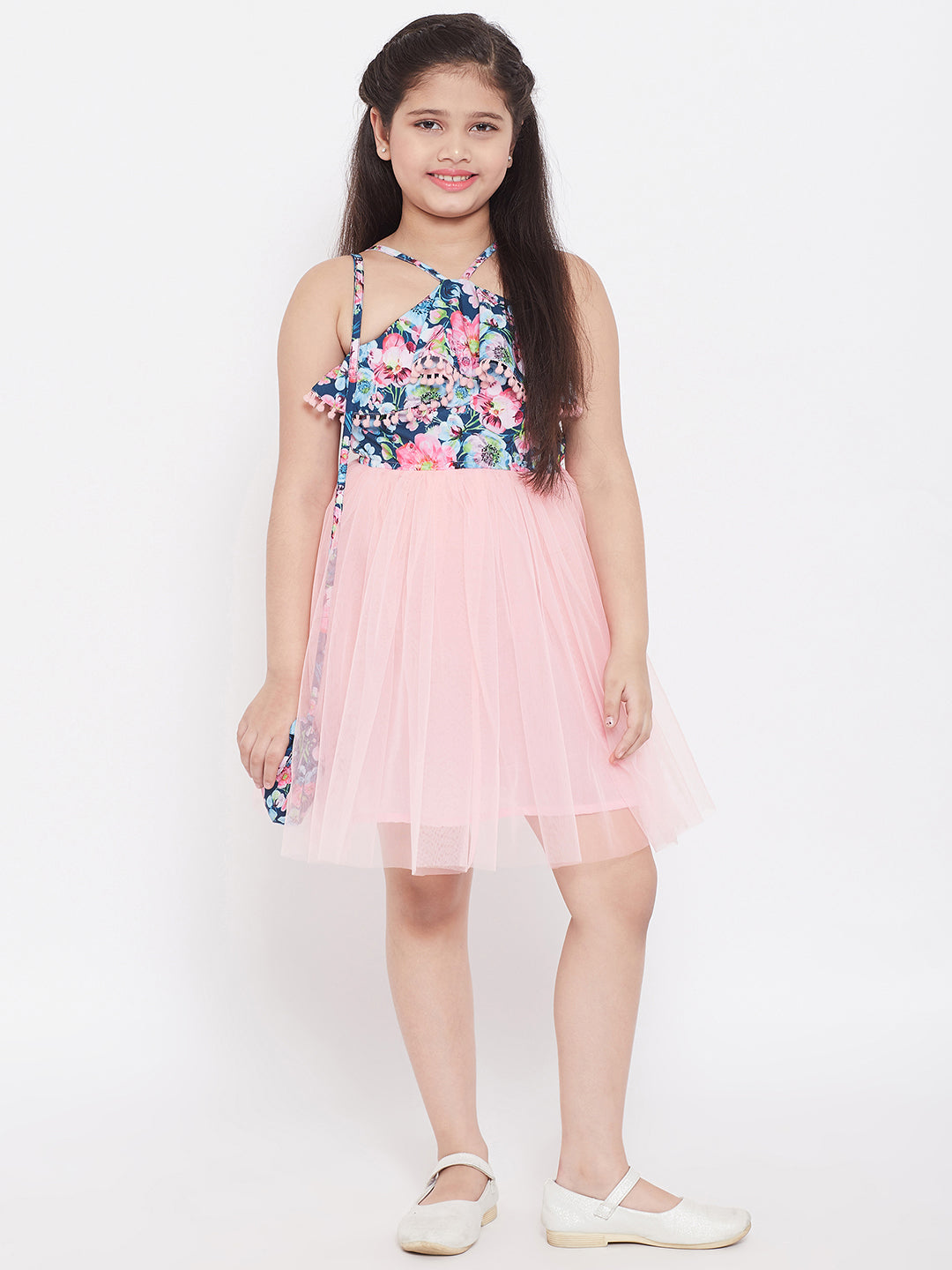 Girls Above Knee Printed Dress - Pink