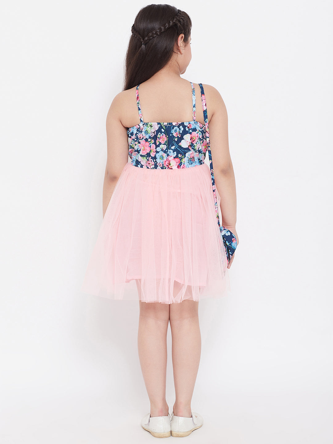 Girls Above Knee Printed Dress - Pink