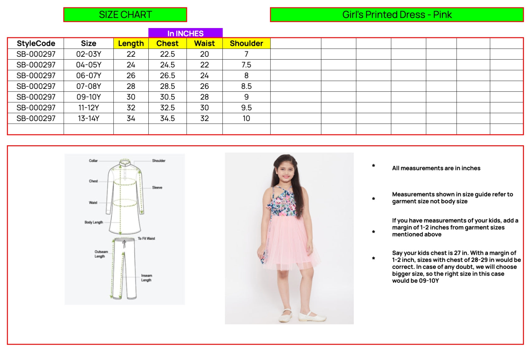 Girls Above Knee Printed Dress - Pink