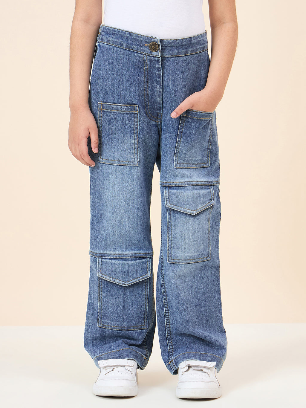 Girls Full Length Solid Jeans - Blue