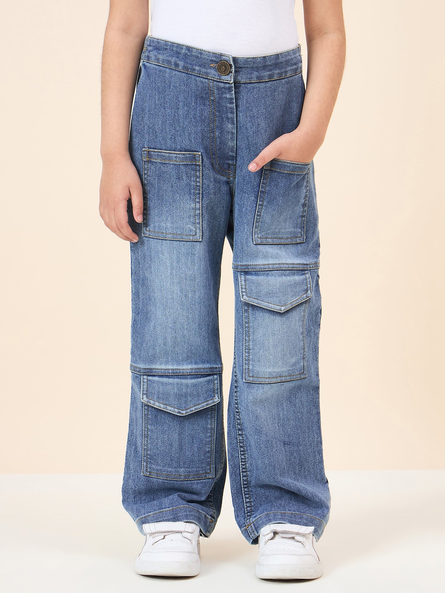 Girls Full Length Solid Jeans - Blue