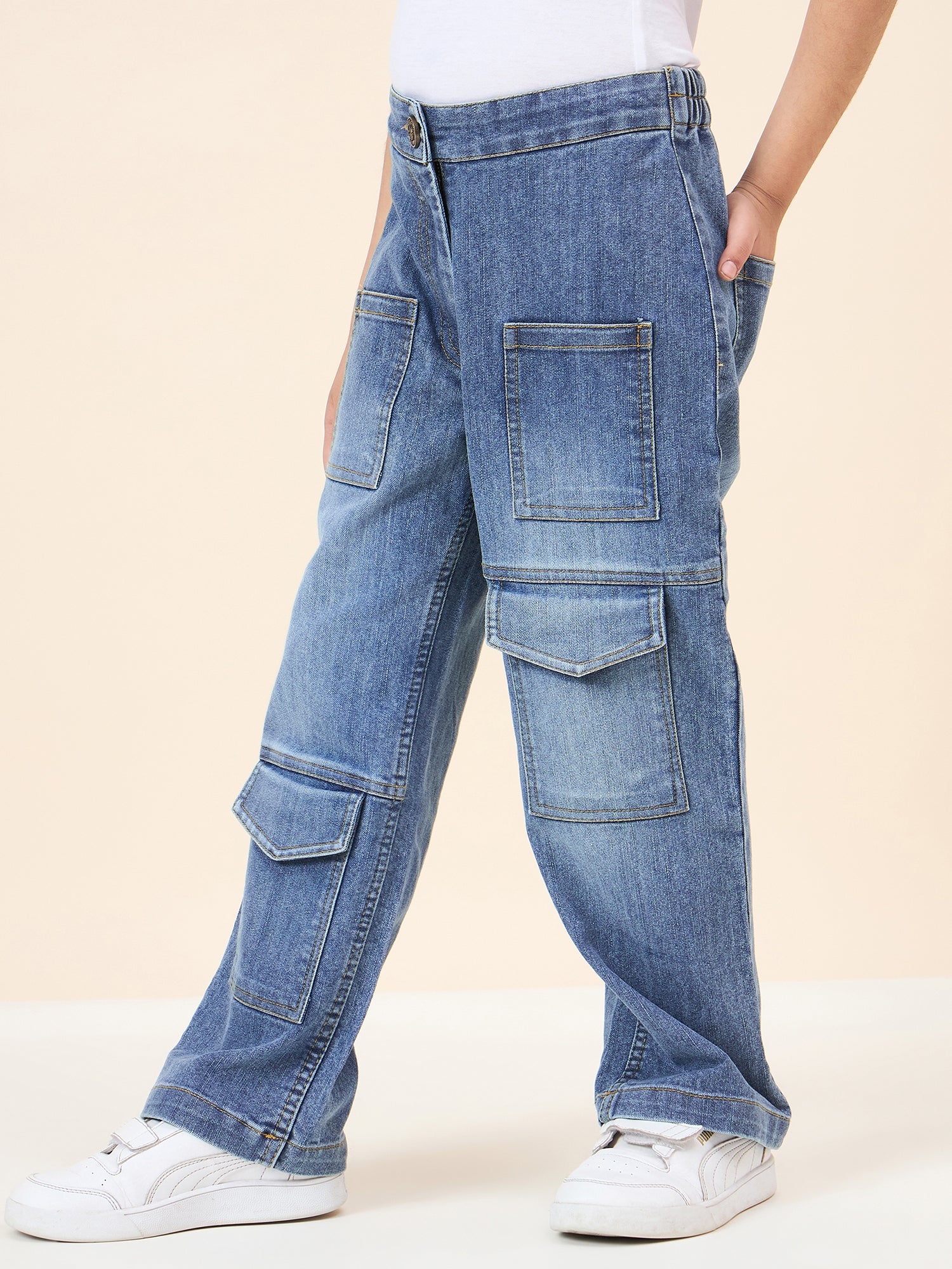 Girls Full Length Solid Jeans - Blue
