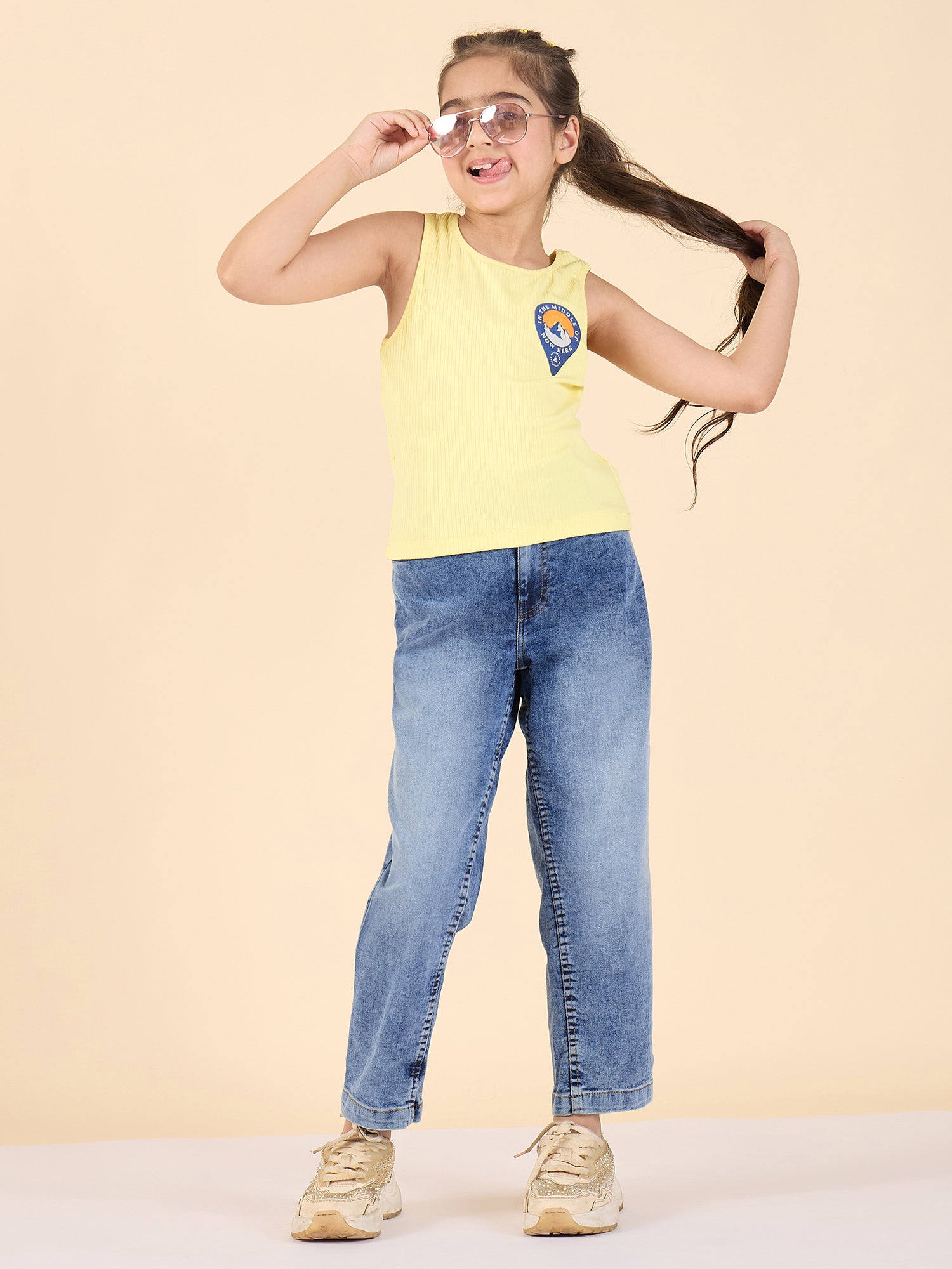 Girls Ankle Length Solid Jeans - Blue