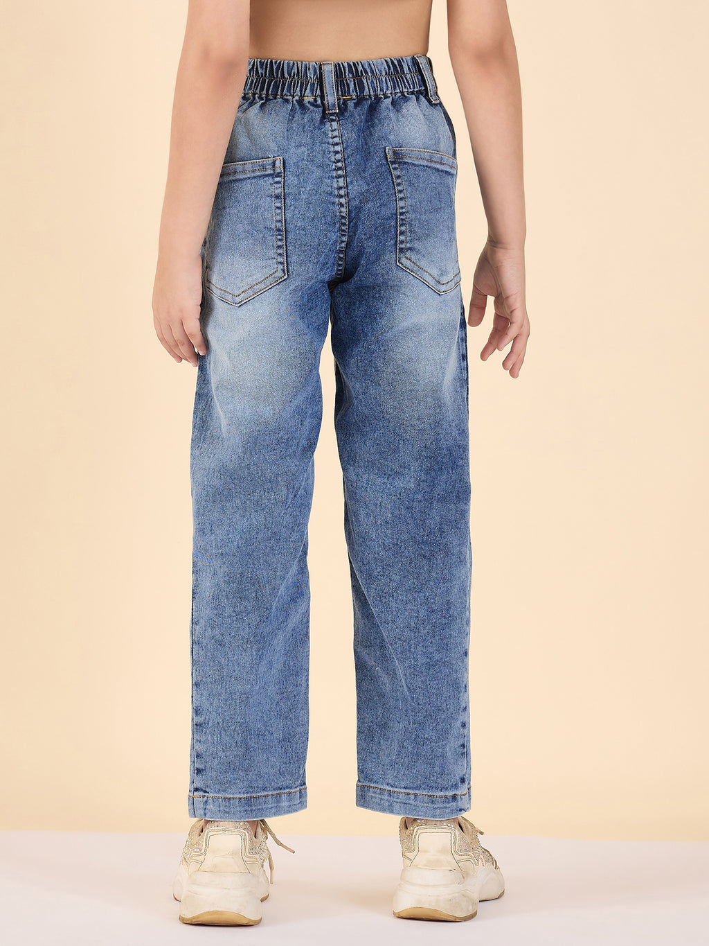 Girls Ankle Length Solid Jeans - Blue