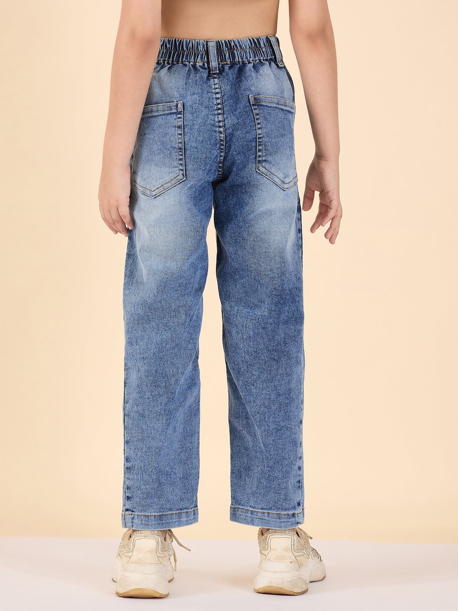 Girls Ankle Length Solid Jeans - Blue