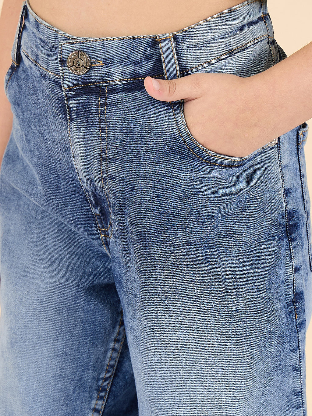 Girls Ankle Length Solid Jeans - Blue
