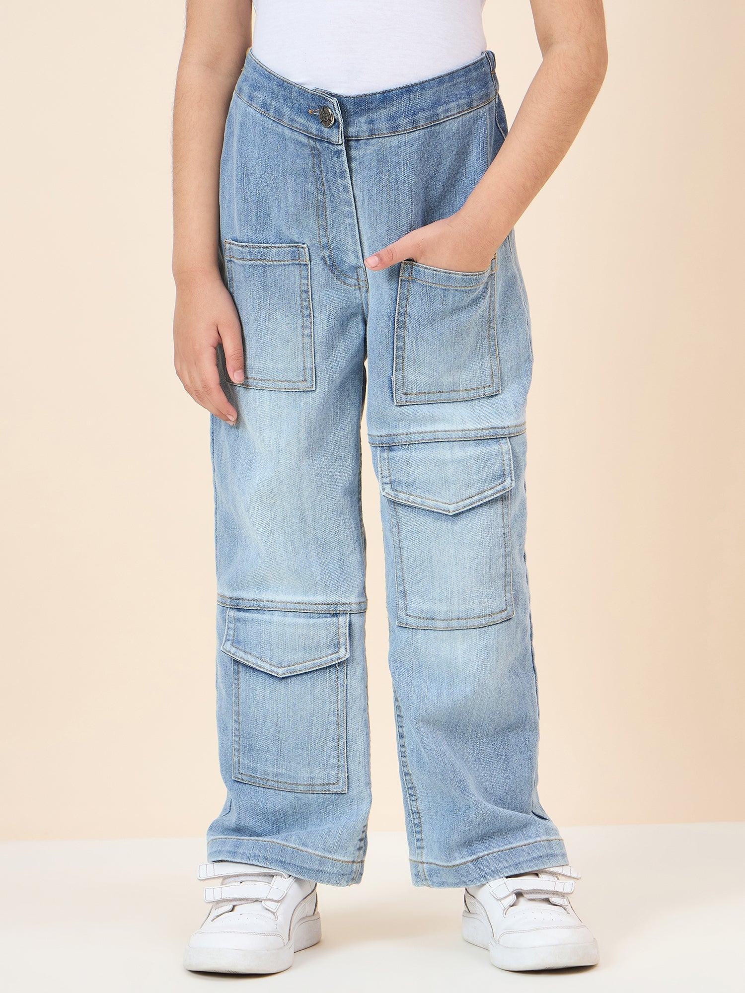 Girls Full Length Solid Jeans - Blue