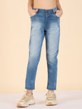Girls Ankle Length Solid Jeans - Blue