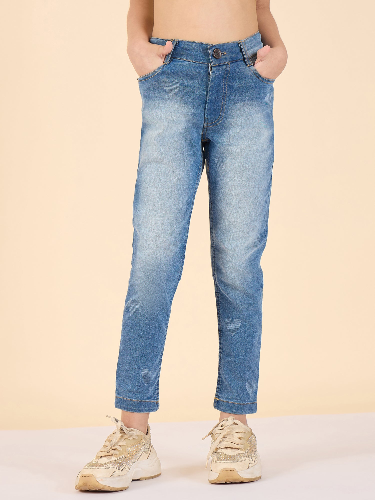Girls Ankle Length Solid Jeans - Blue