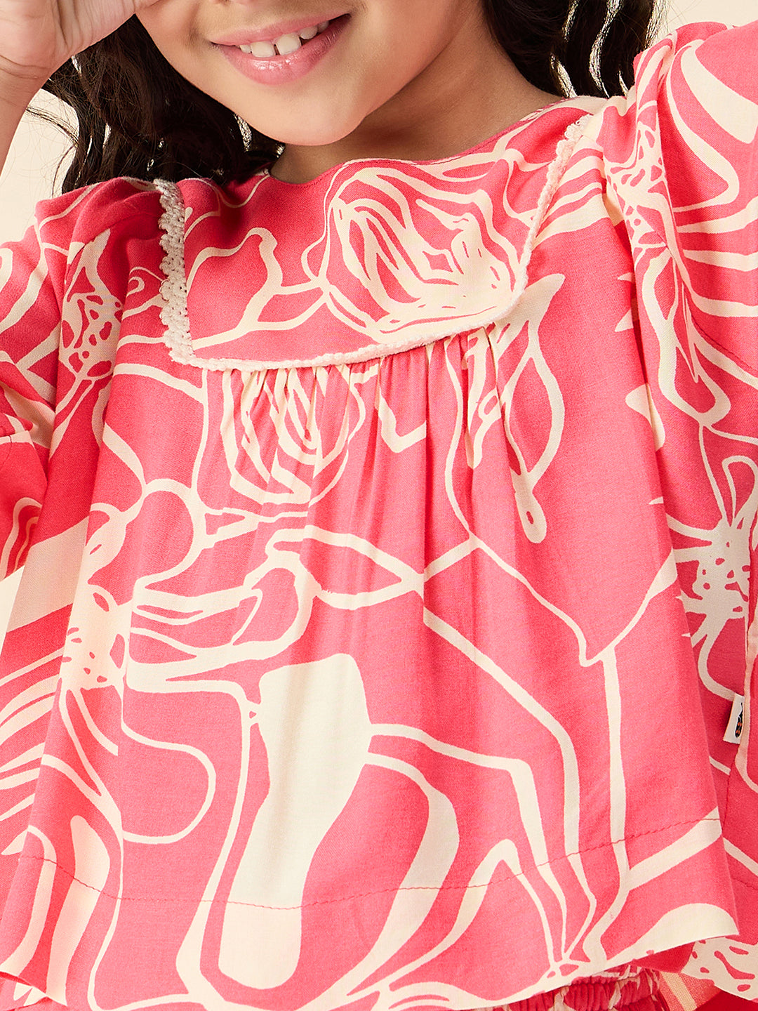 Girls Ankle Length All over Print Top With Pants - Pink