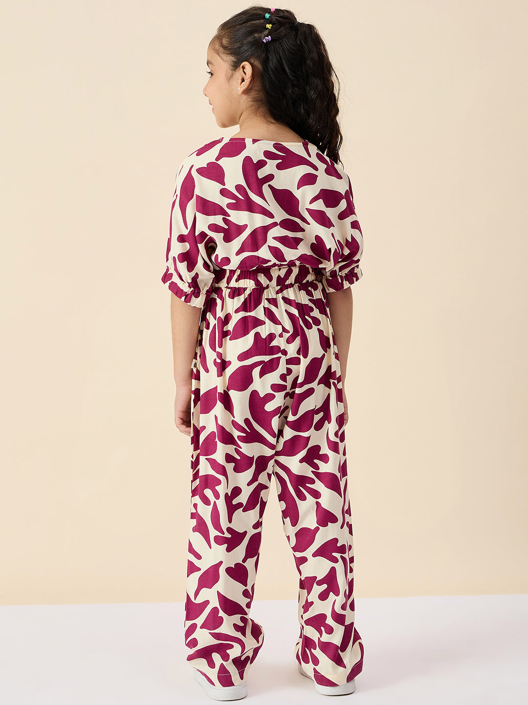 Girls Ankle Length All over Print Jumpsuit - Maroon