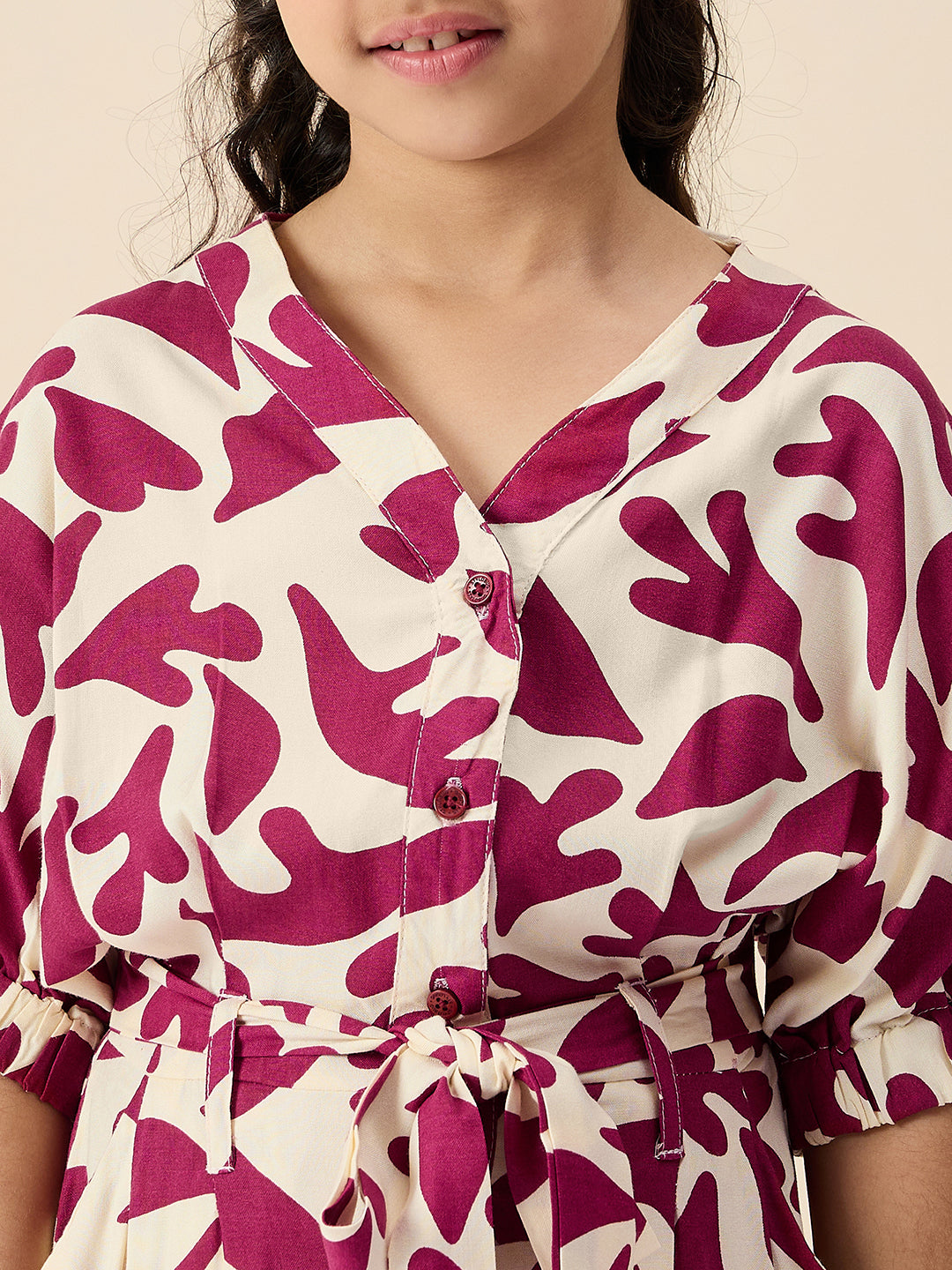 Girls Ankle Length All over Print Jumpsuit - Maroon