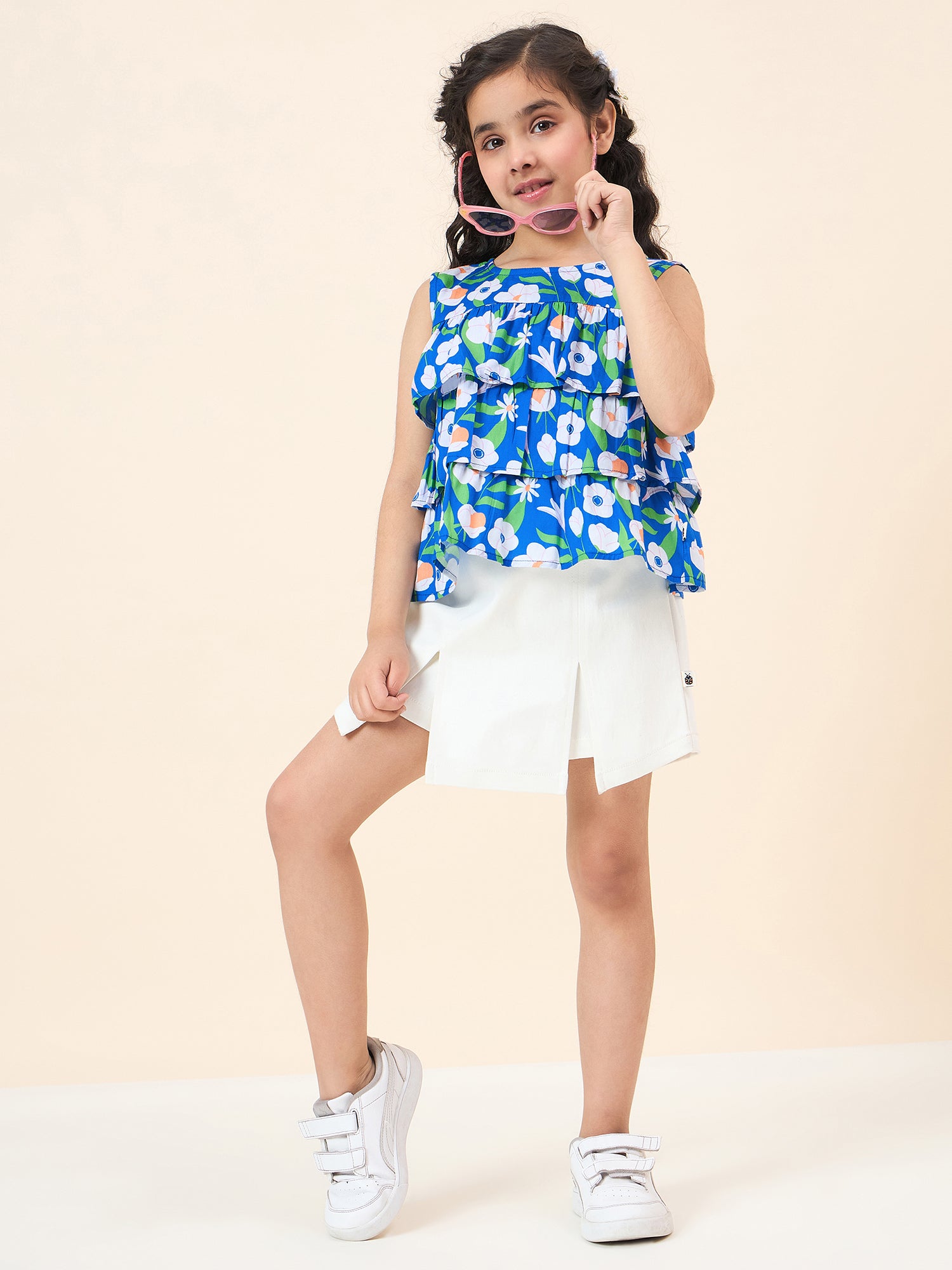 Girls Above Knee All over Print Top with Skorts - Blue