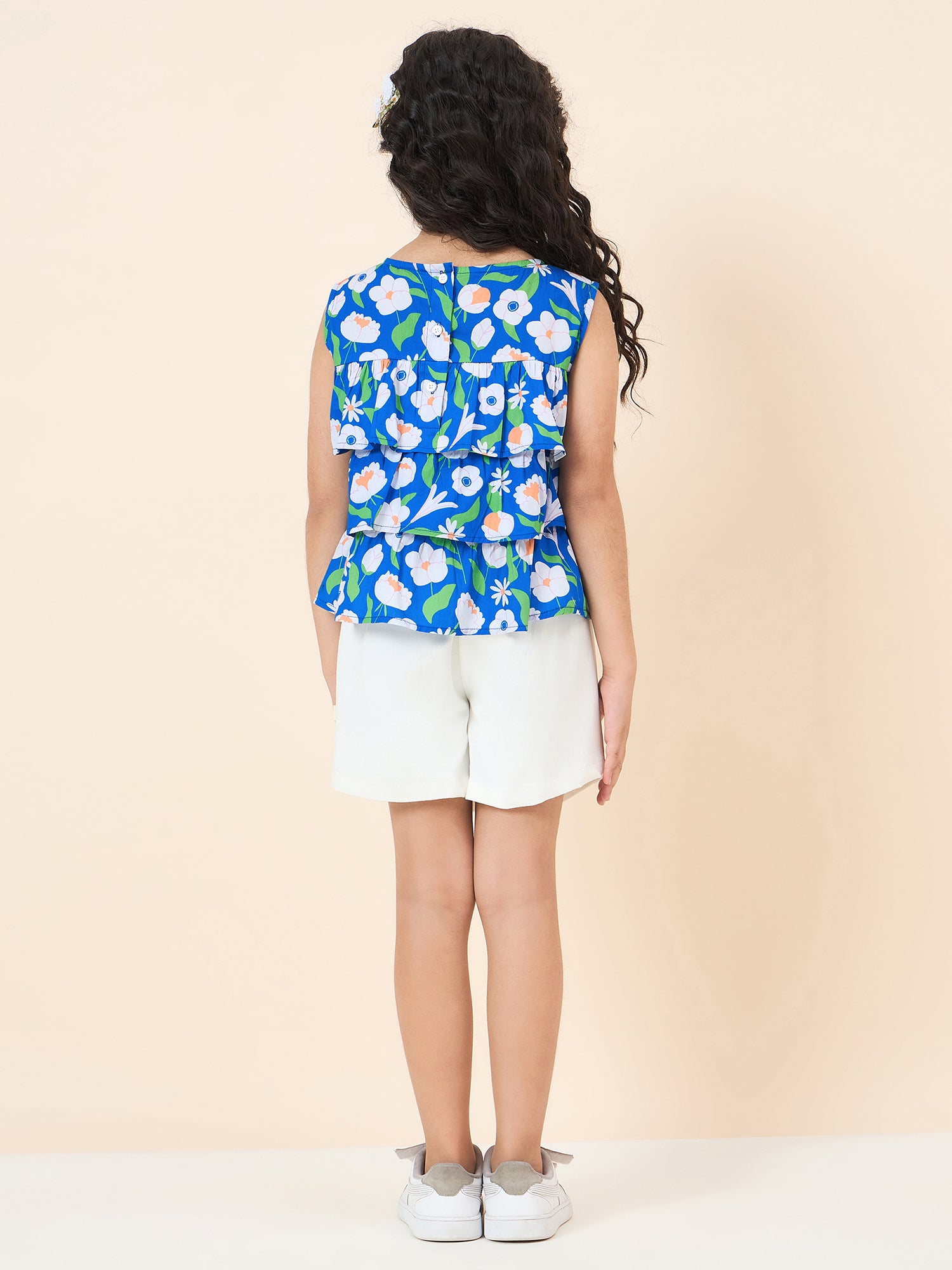 Girls Above Knee All over Print Top with Skorts - Blue