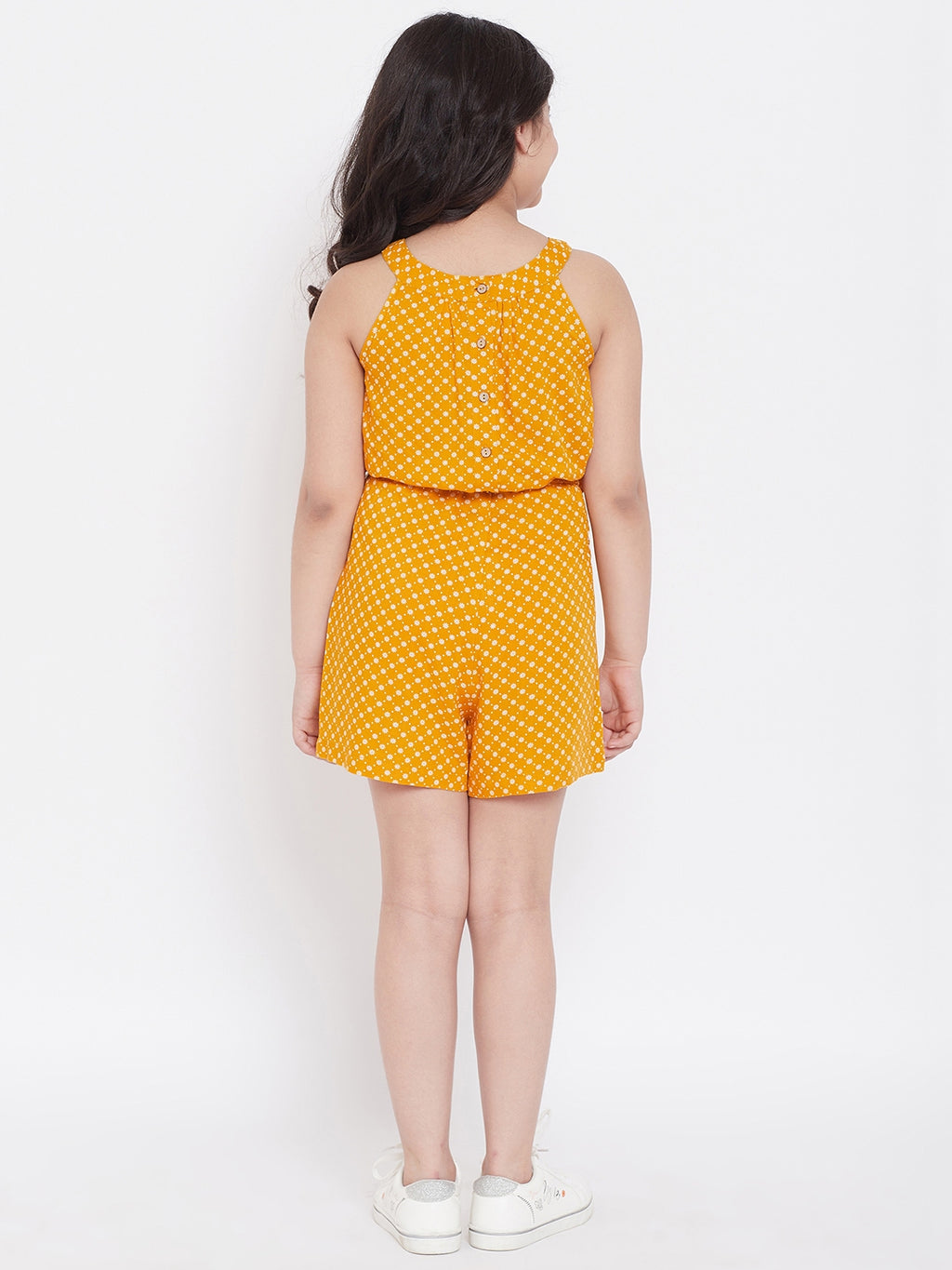 Girls Above Knee Printed Jumpsuit - Yellow