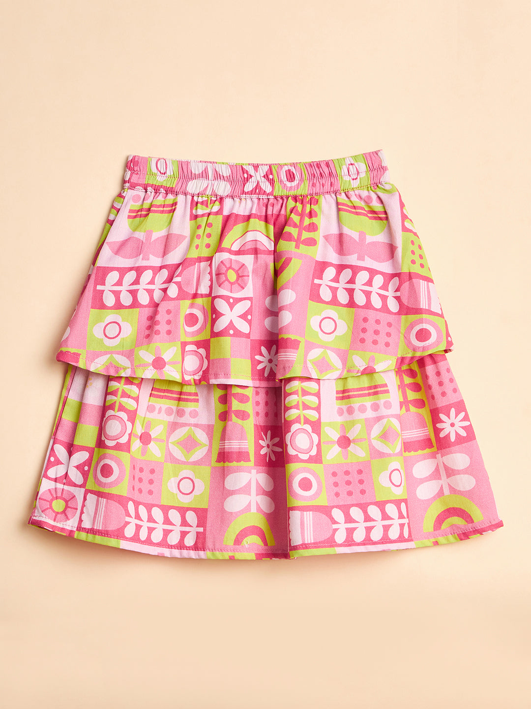 Girls Above Knee All over Print Top with Skirt - Multi