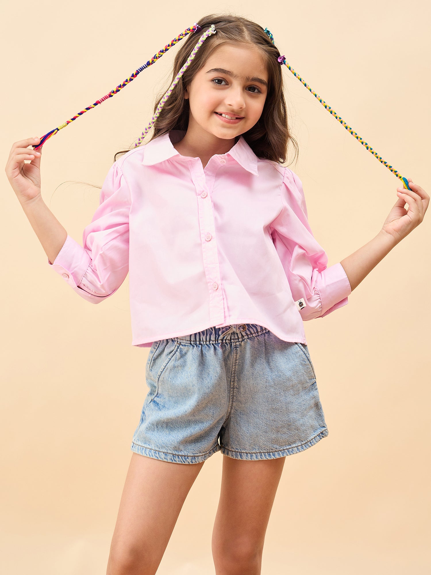 Girls Waist Length Solid Top - Pink
