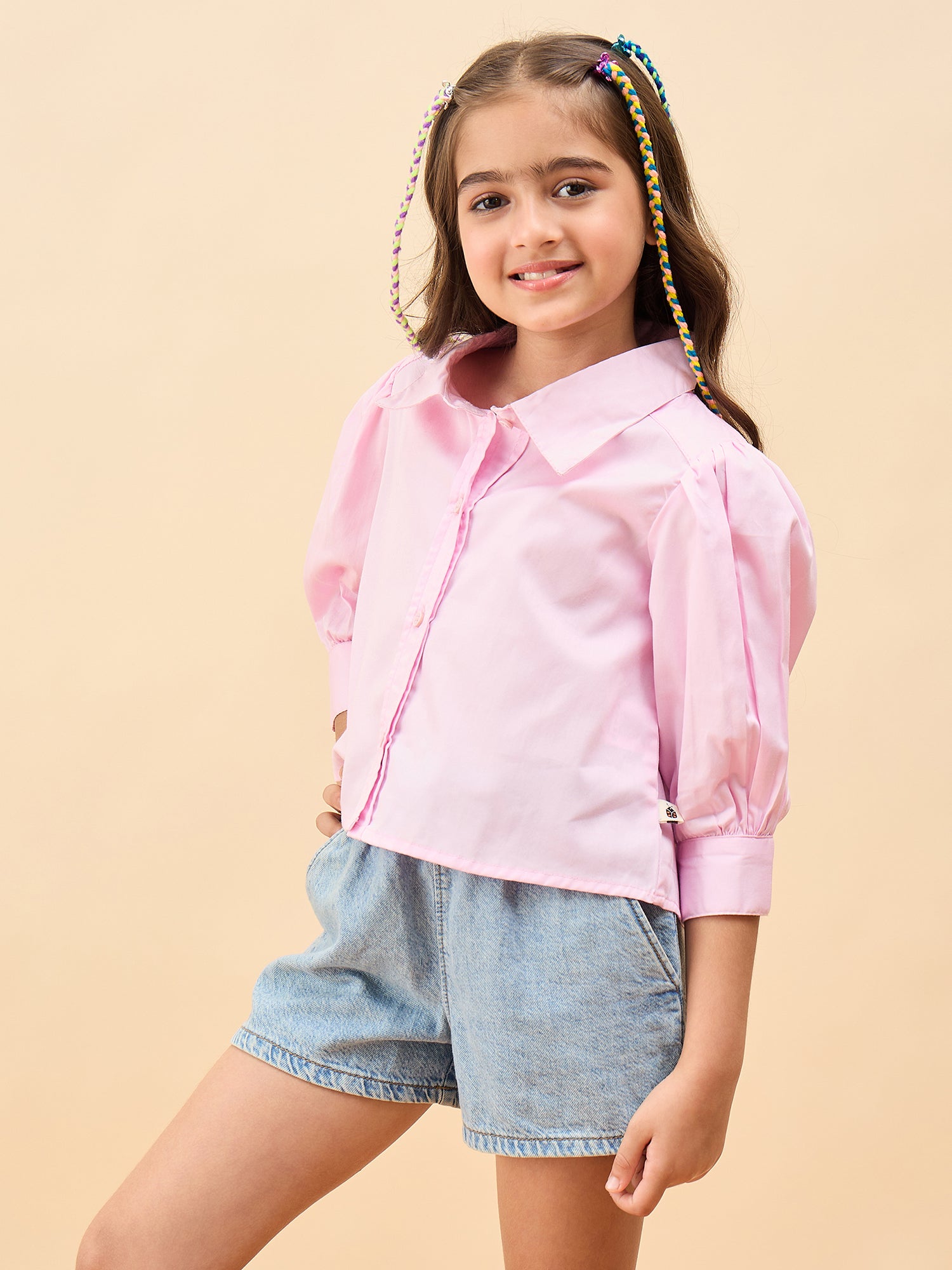 Girls Waist Length Solid Top - Pink