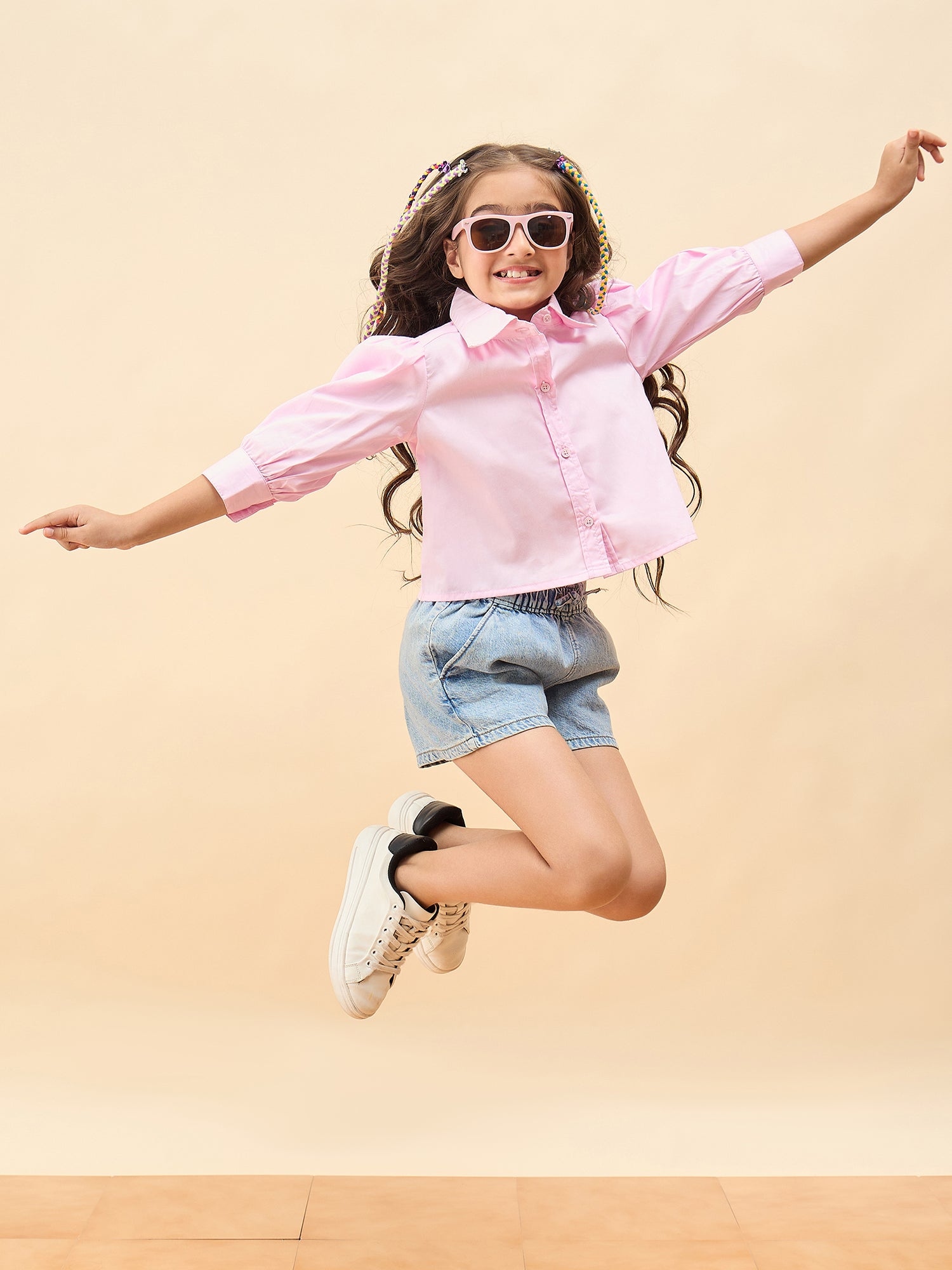 Girls Waist Length Solid Top - Pink