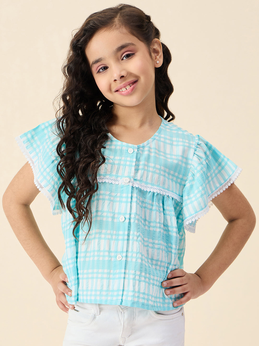 Girls Hip length All over Print Top - Blue