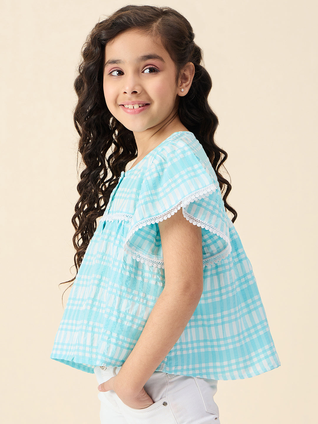 Girls Hip length All over Print Top - Blue