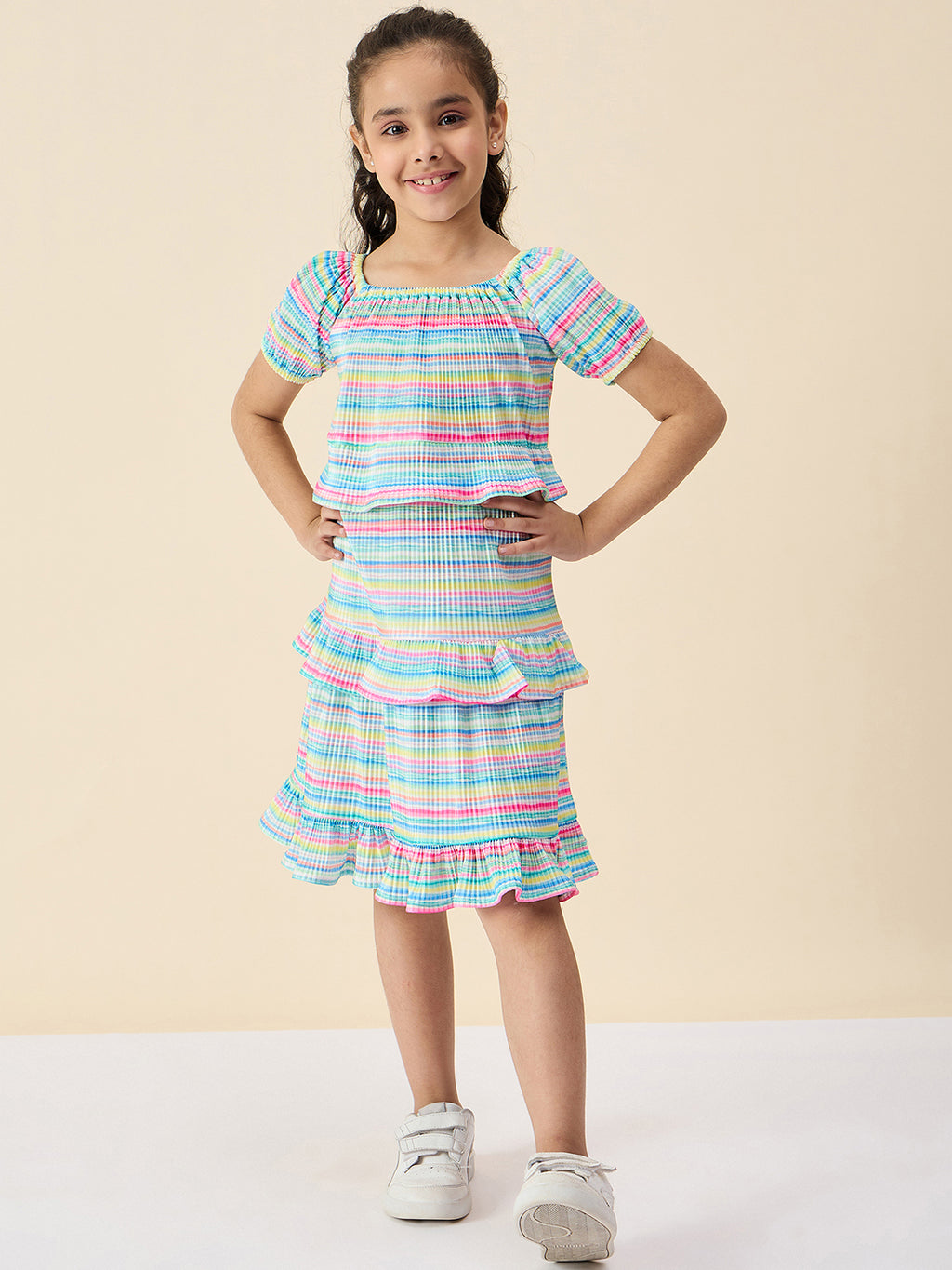 Girls Knee Length All over Print Dress - Multi