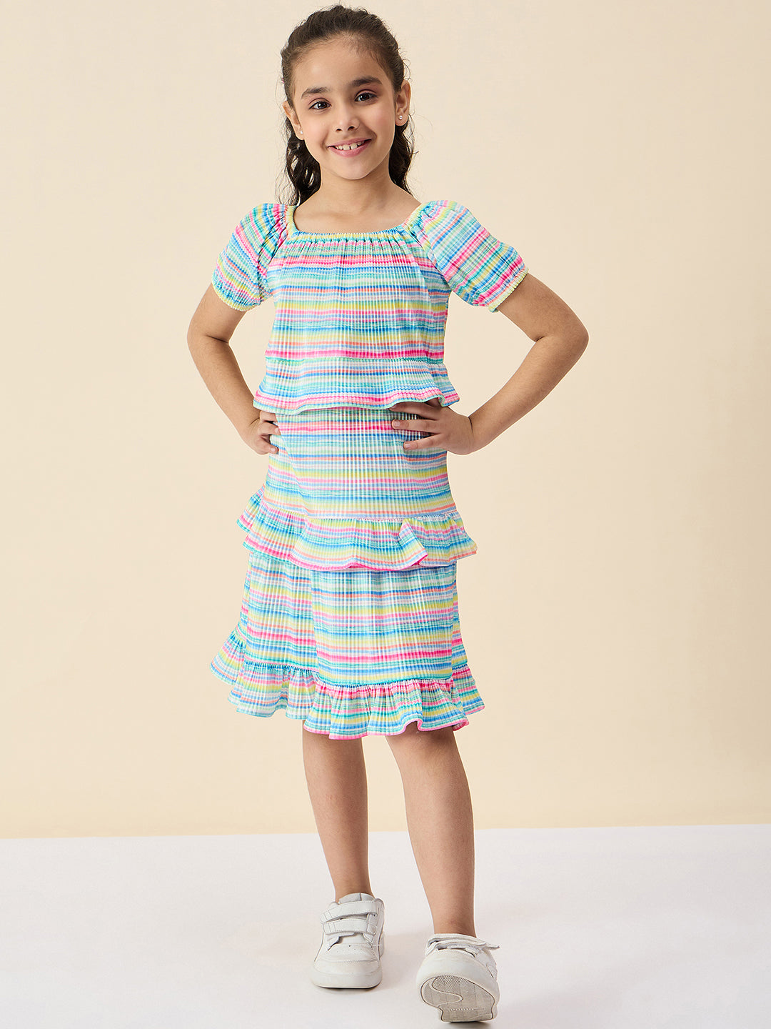Girls Knee Length All over Print Dress - Multi