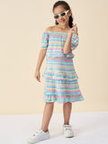 Girls Knee Length All over Print Dress - Multi