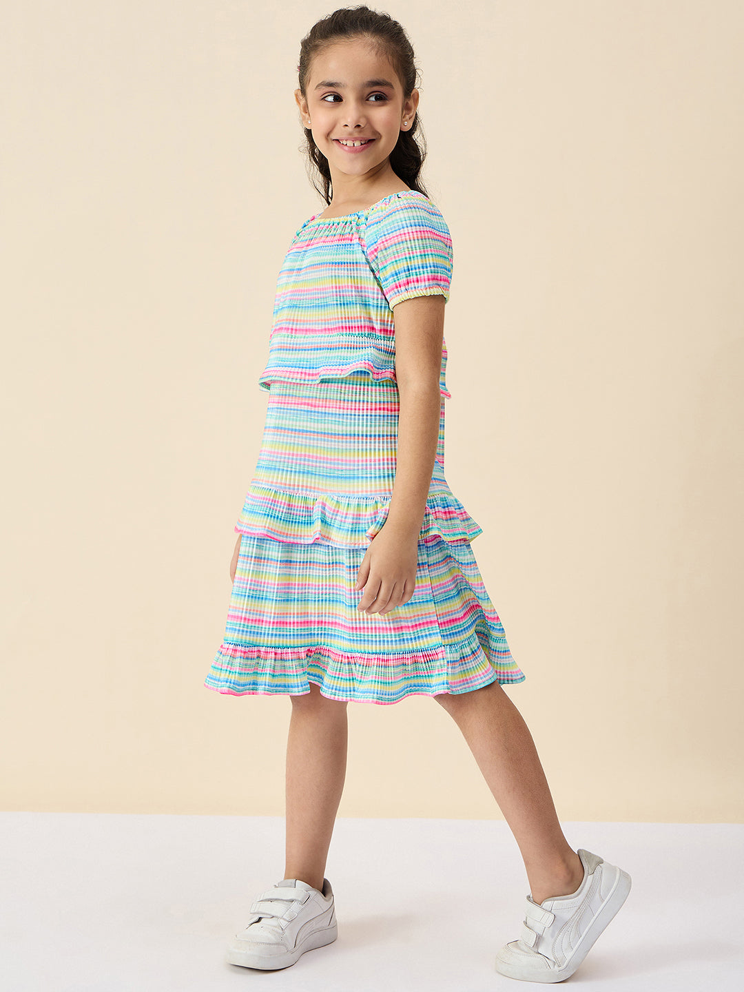Girls Knee Length All over Print Dress - Multi