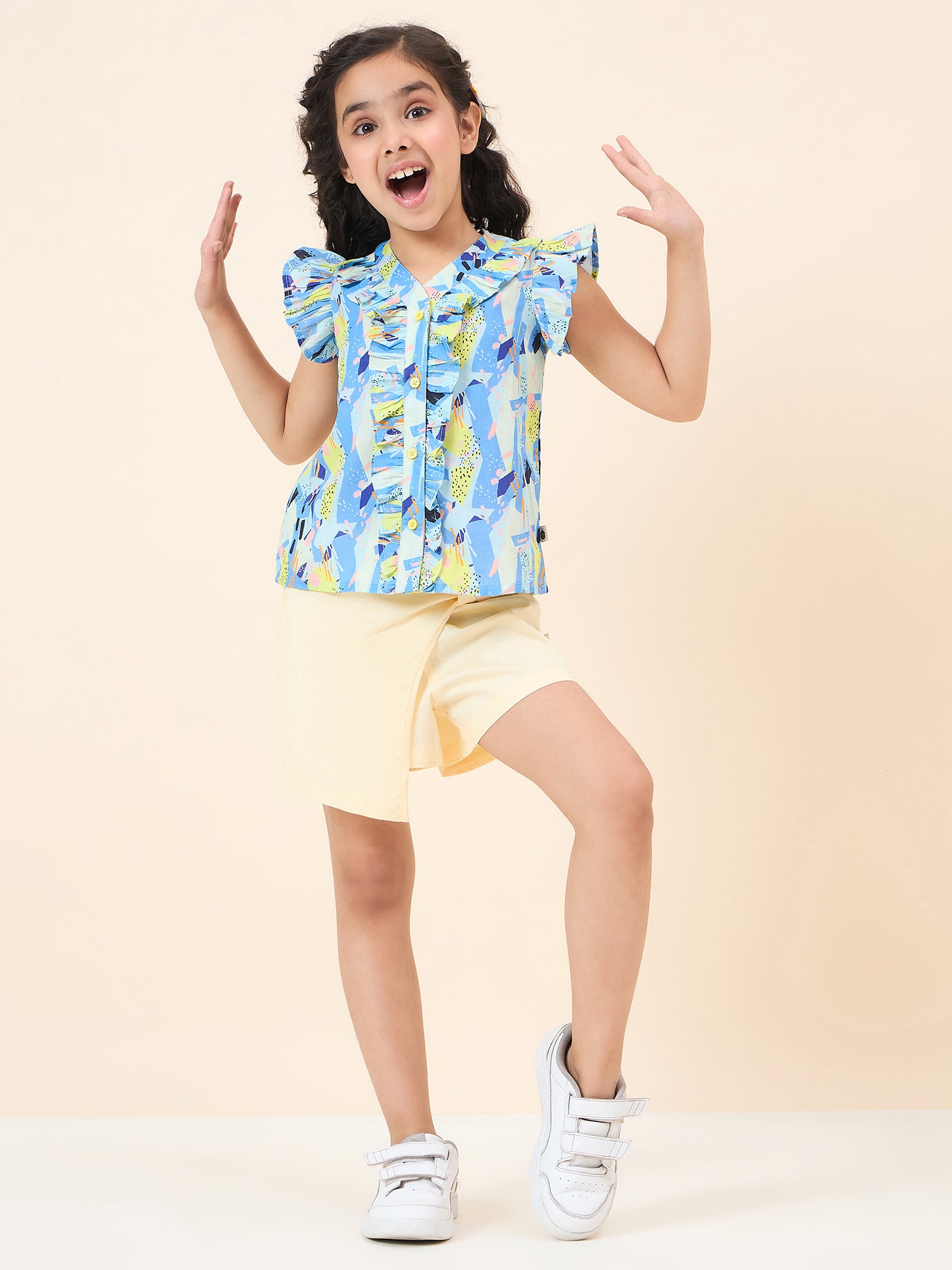 Girls Above Knee All over Print Top with Skorts - Blue