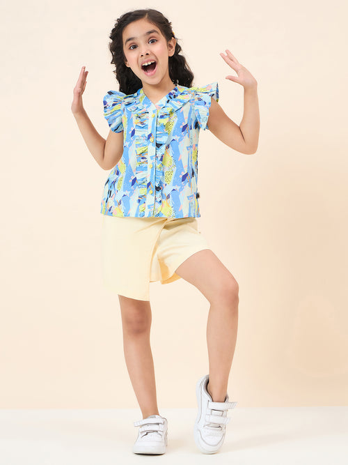 Girls Above Knee All over Print Top with Skorts - Blue