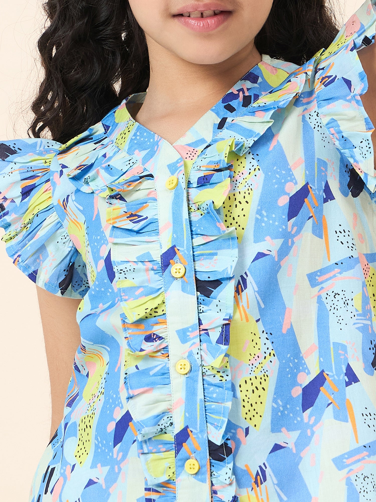 Girls Above Knee All over Print Top with Skorts - Blue