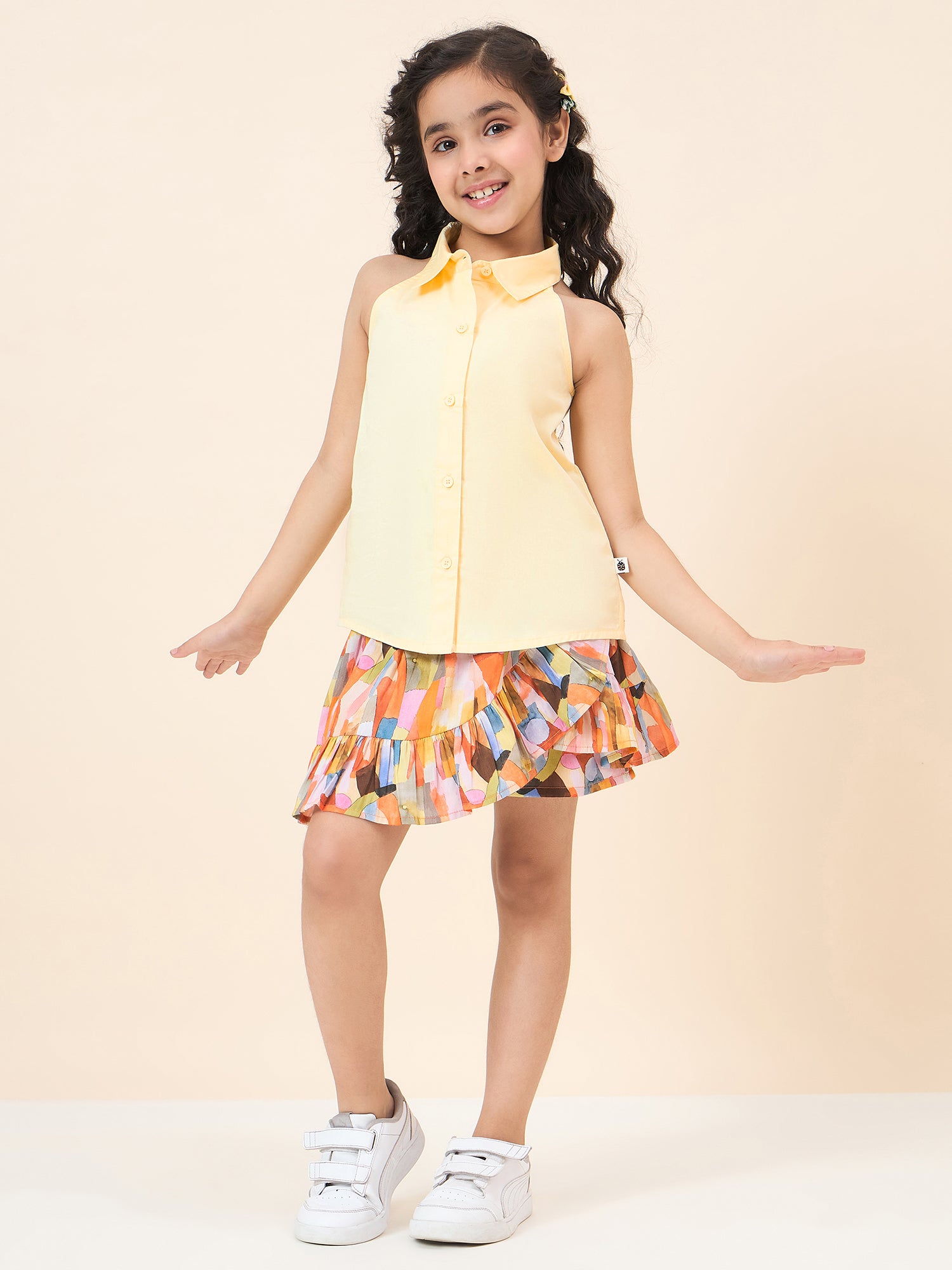 Girls Above Knee All over Print Top with Skorts - Yellow