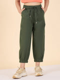 Girls Ankle Length Solid Cargo Pants - Green