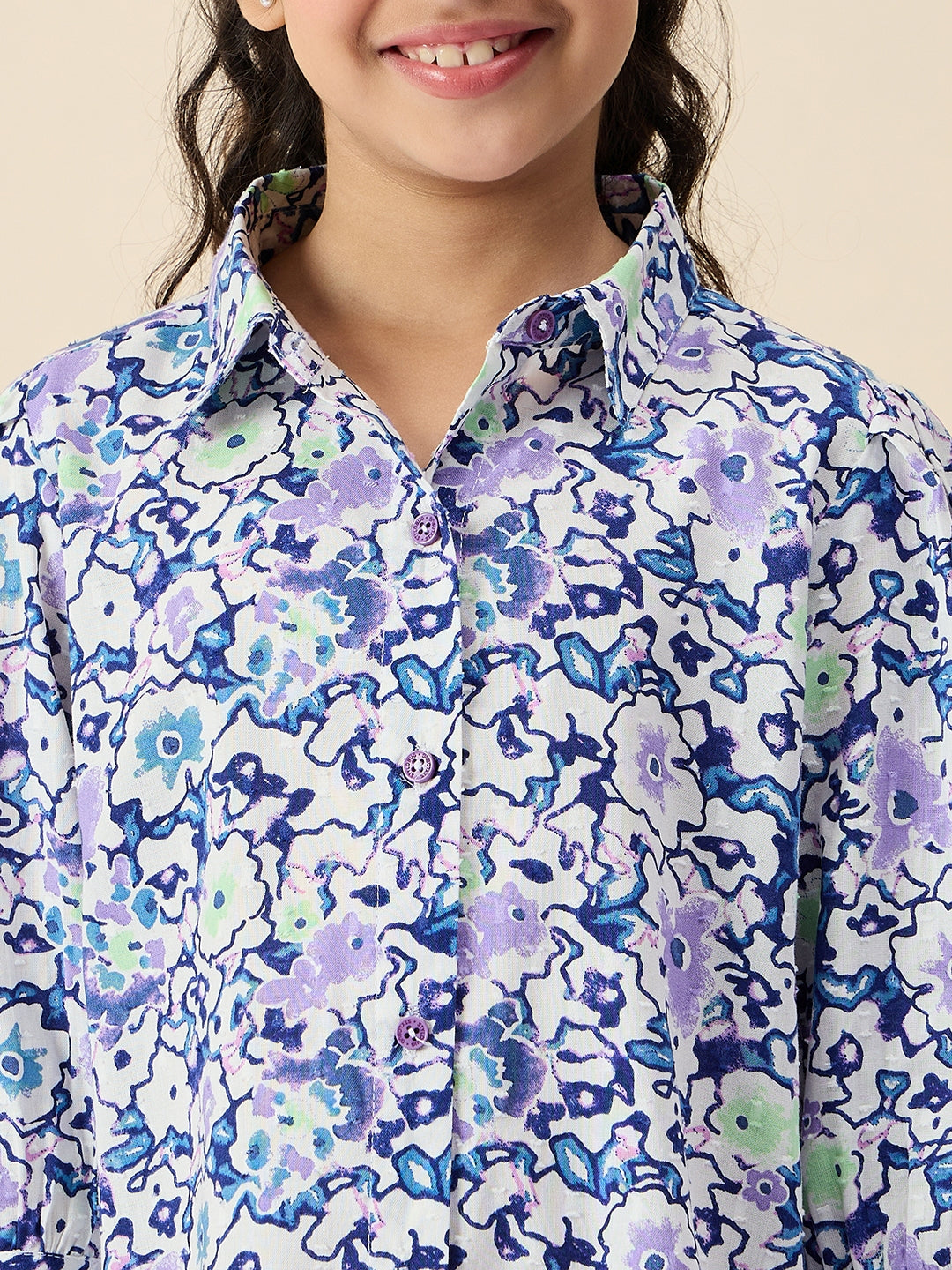 Girls Hip length All over Print Top - Blue