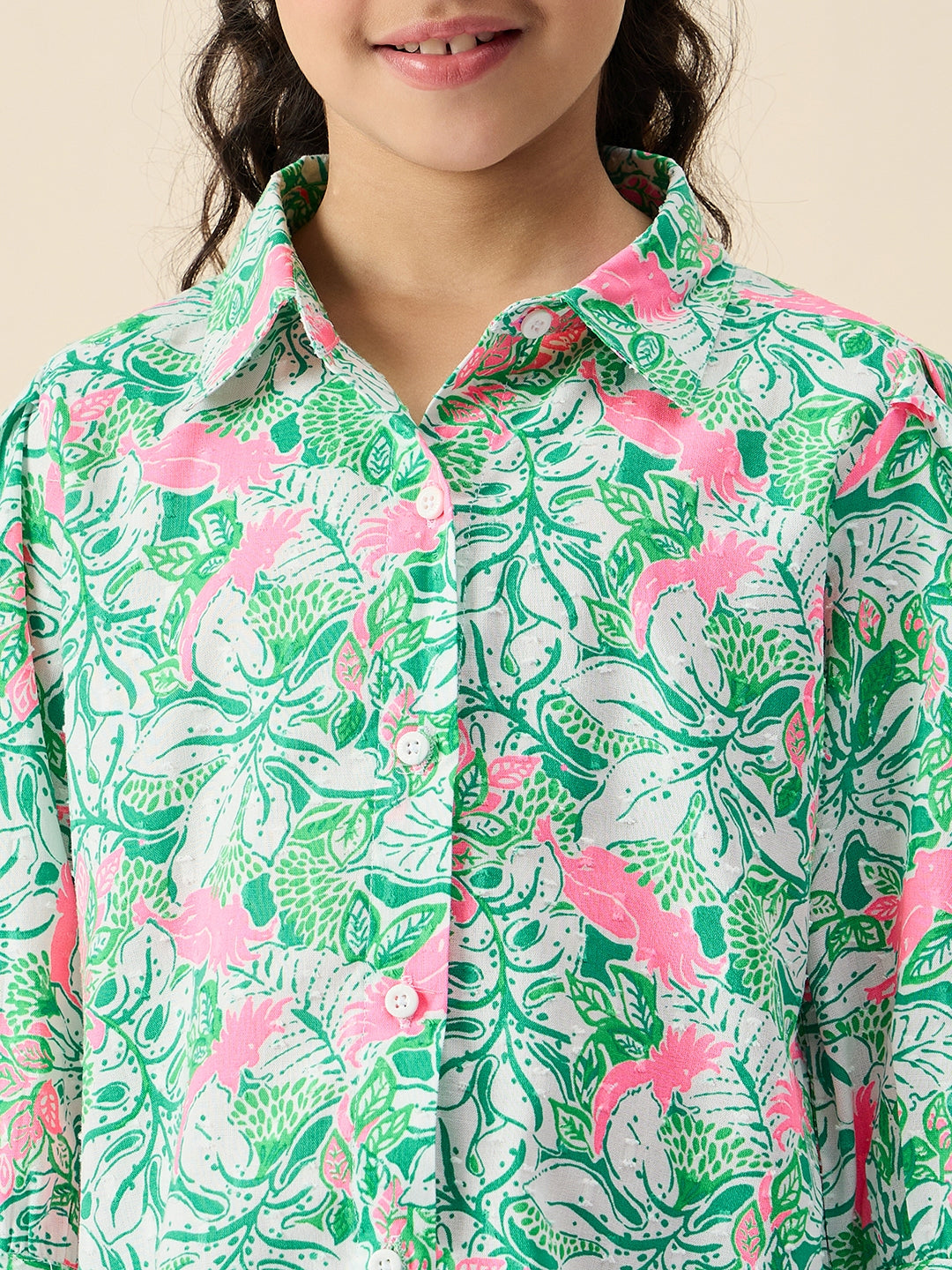 Girls Hip length All over Print Top - Green