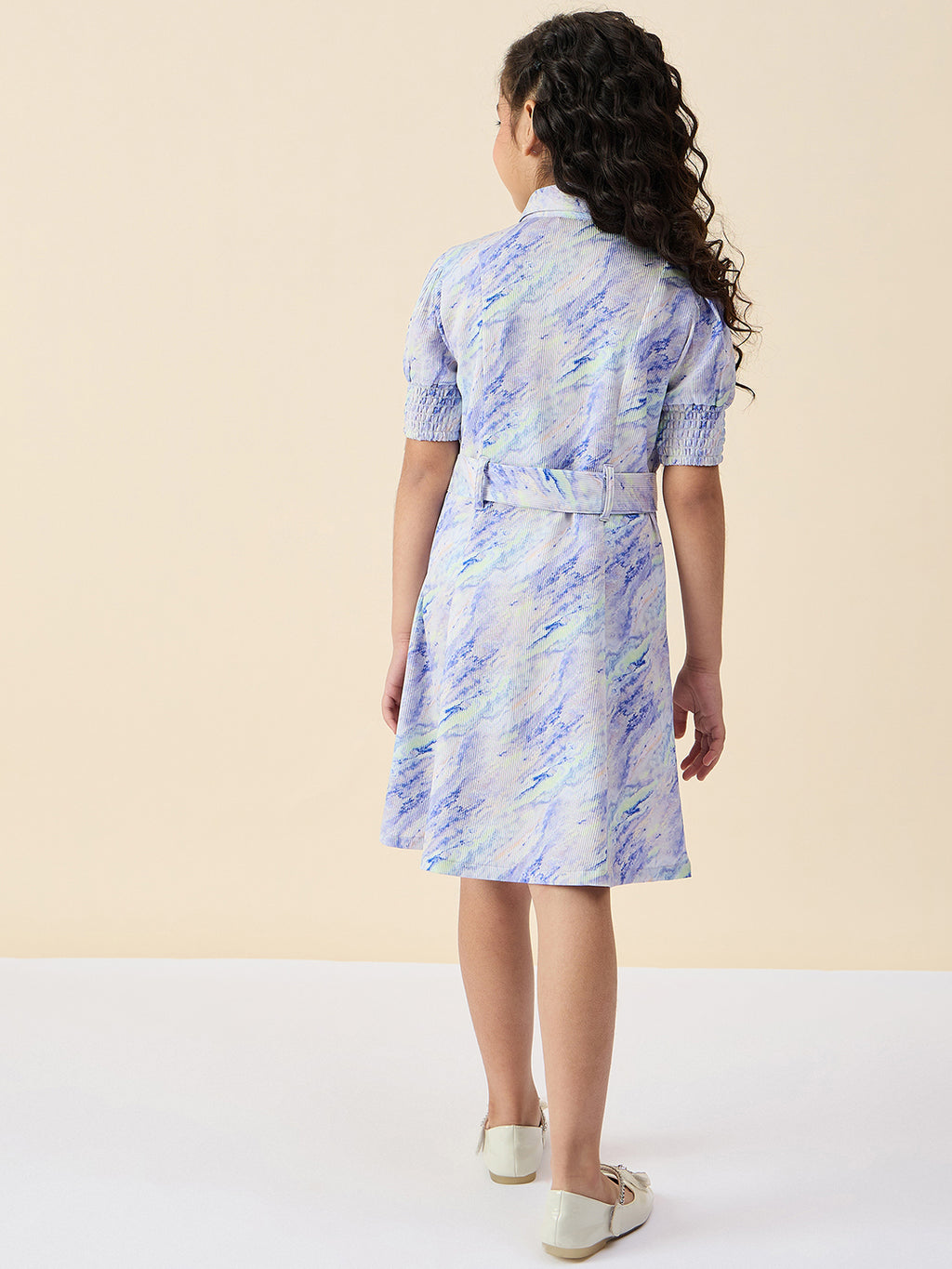 Girls Knee Length All over Print Dress - Blue