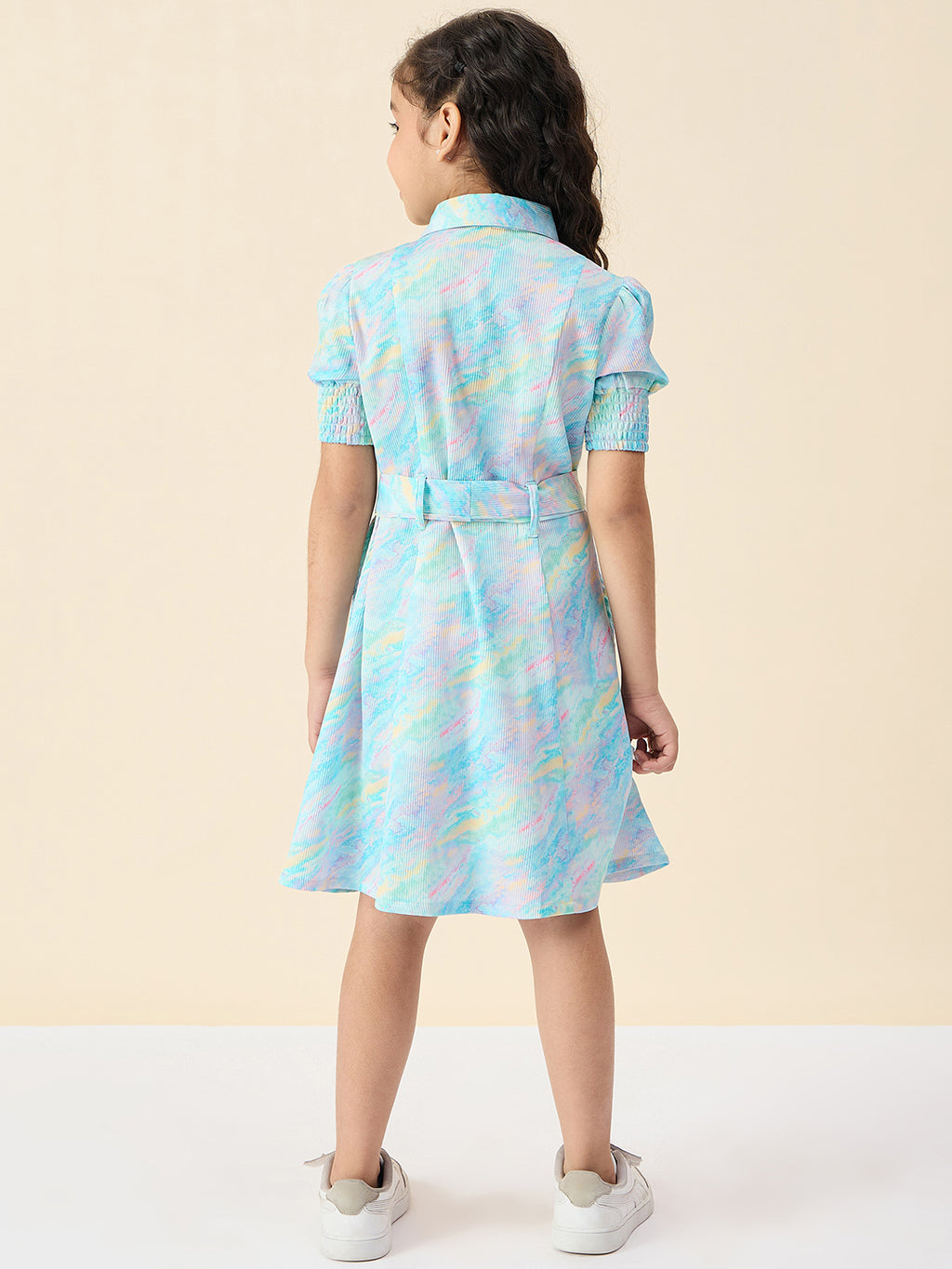 Girls Knee Length All over Print Dress - Green