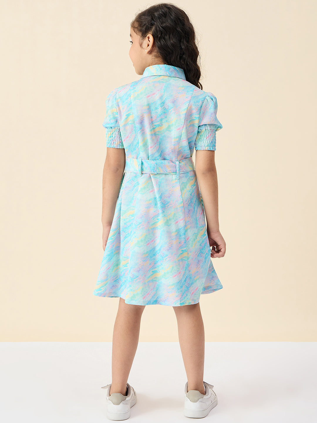 Girls Knee Length All over Print Dress - Green
