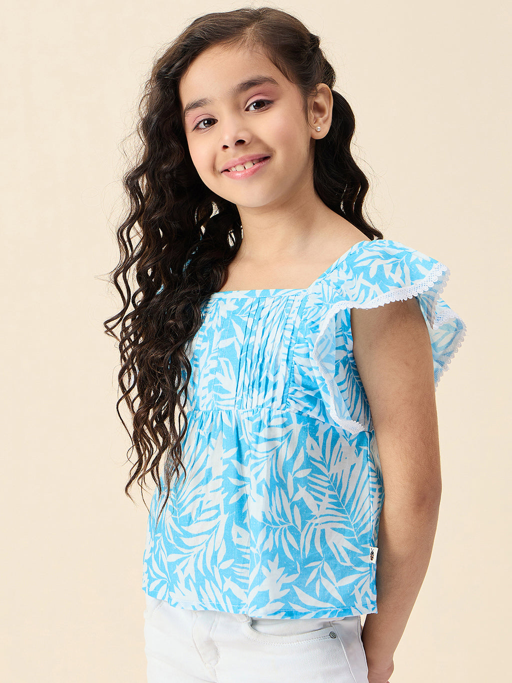 Girls Hip length All over Print Top - Blue