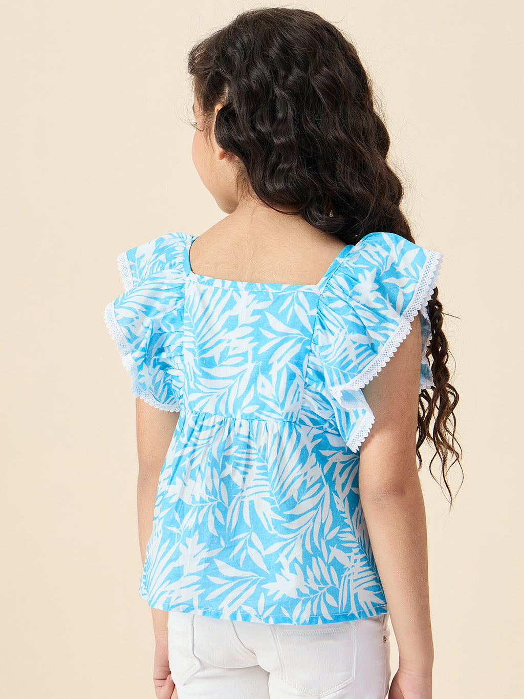 Girls Hip length All over Print Top - Blue