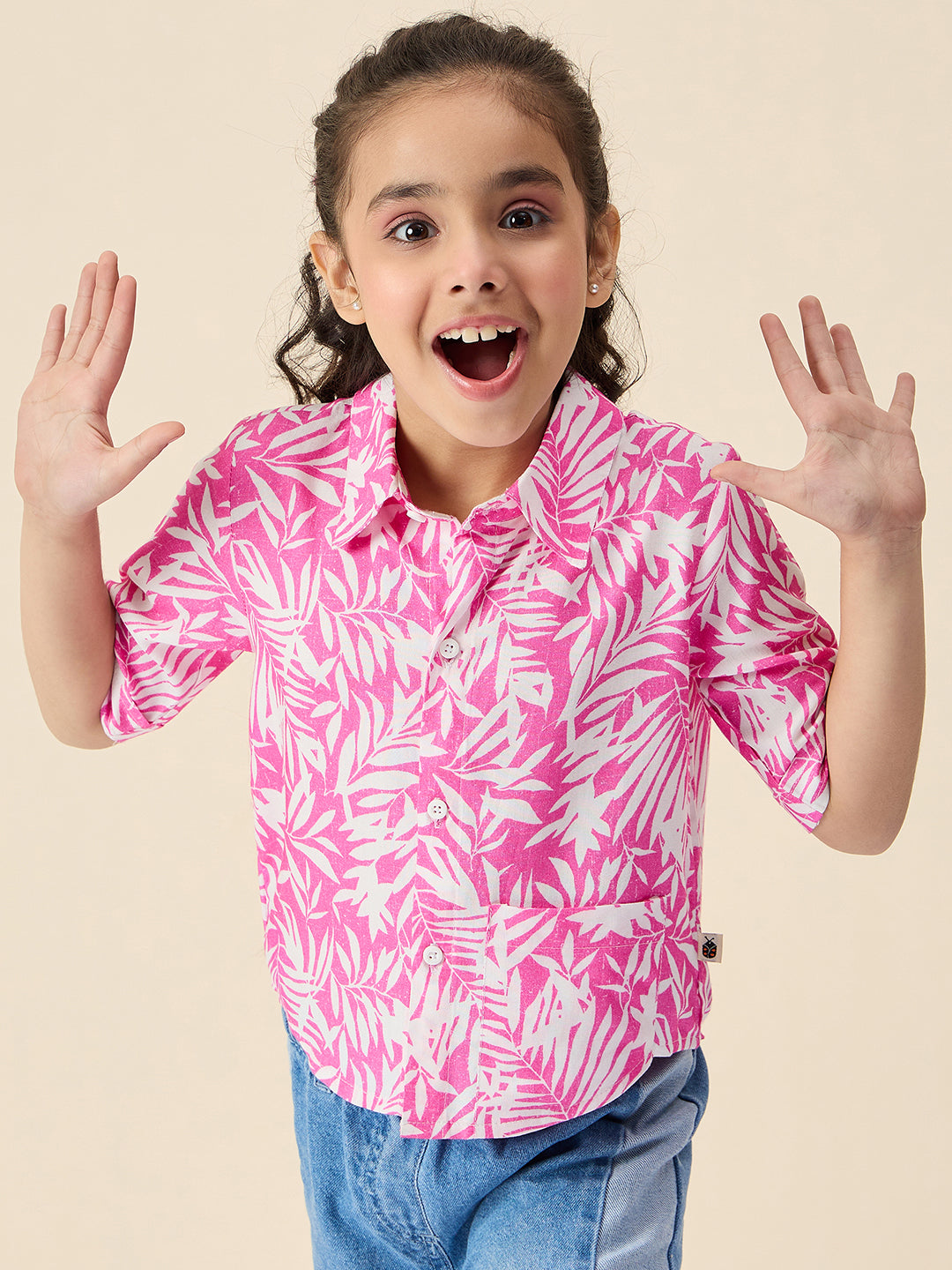 Girls Hip length All over Print Top - Pink