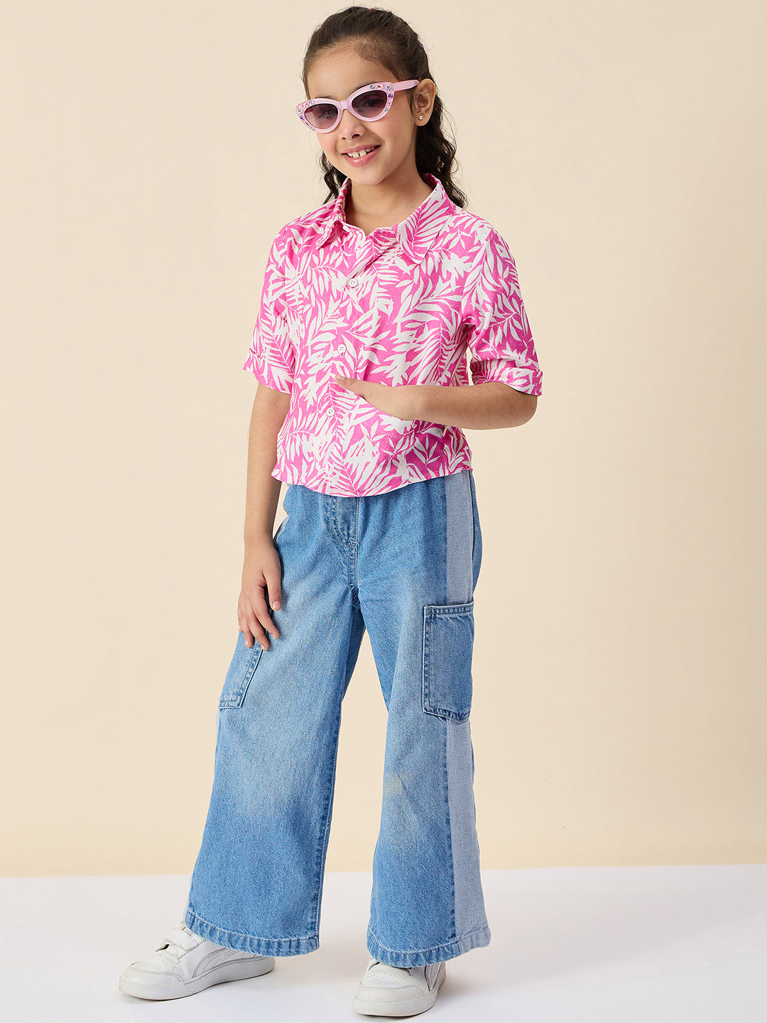 Girls Hip length All over Print Top - Pink