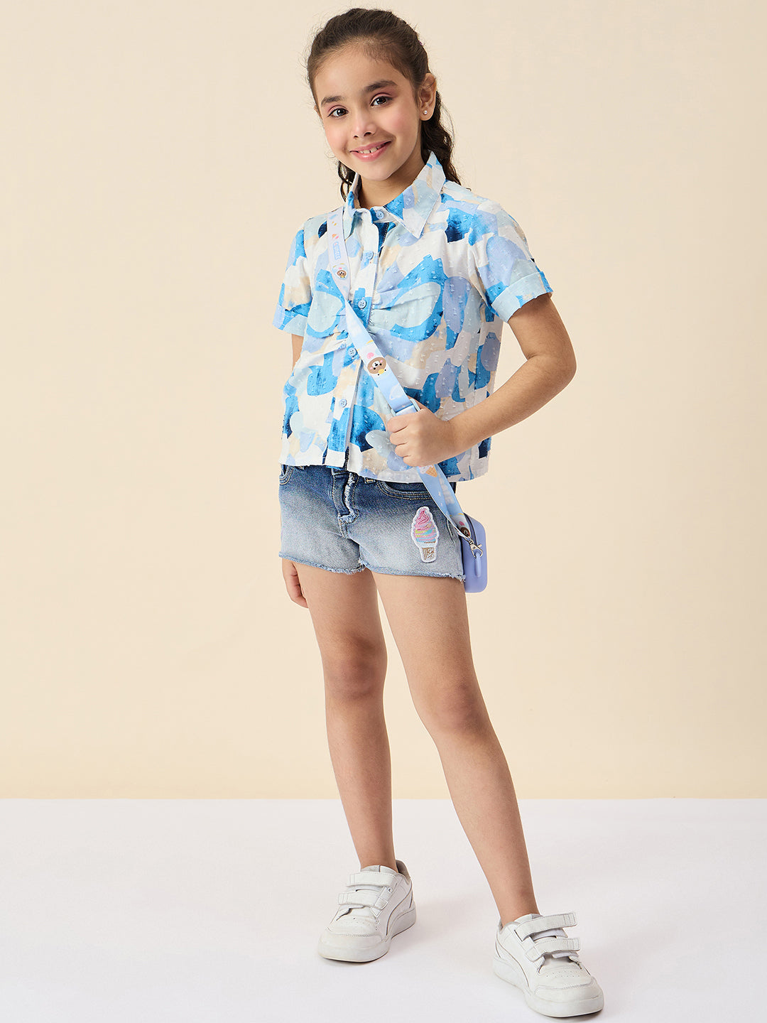 Girls Hip length All over Print Top - Blue