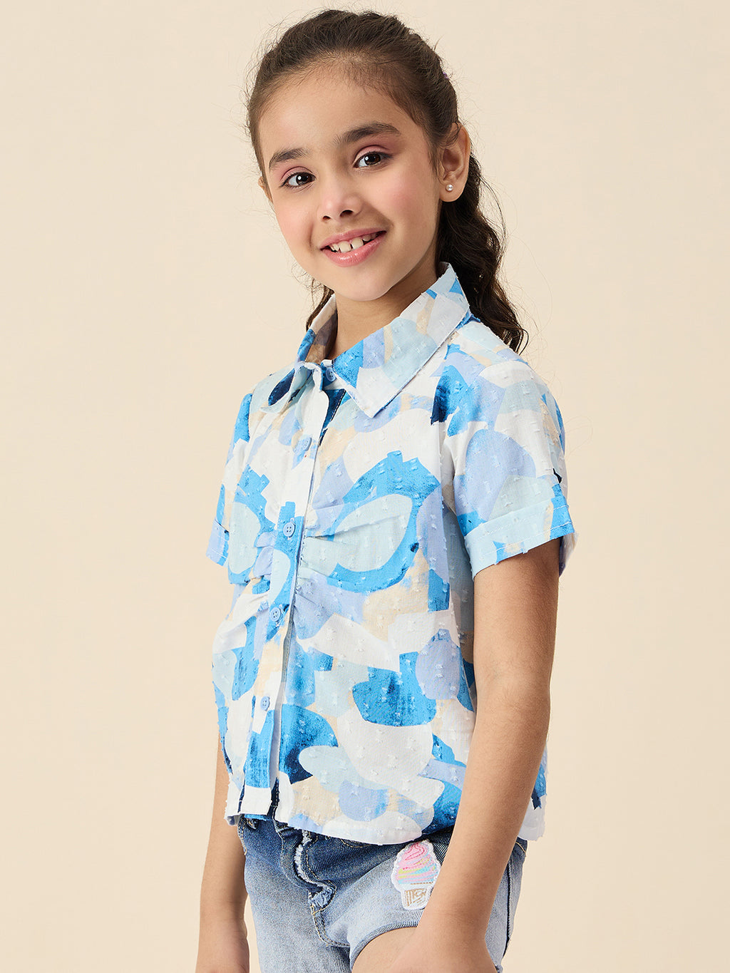 Girls Hip length All over Print Top - Blue