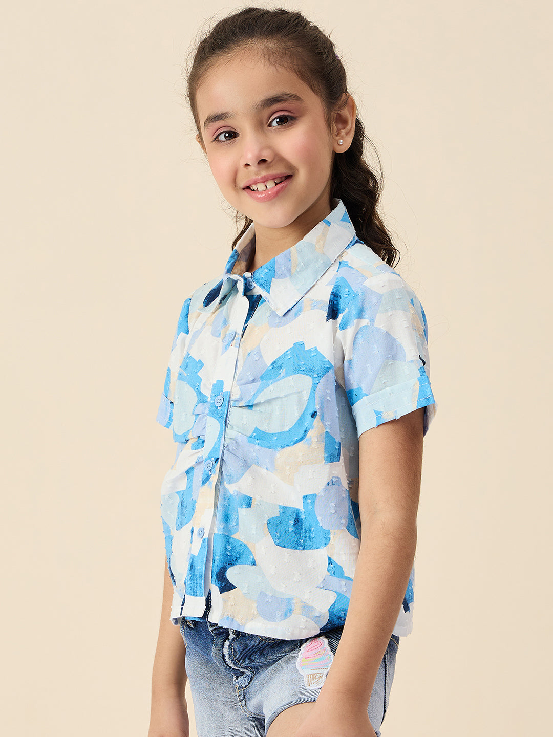 Girls Hip length All over Print Top - Blue