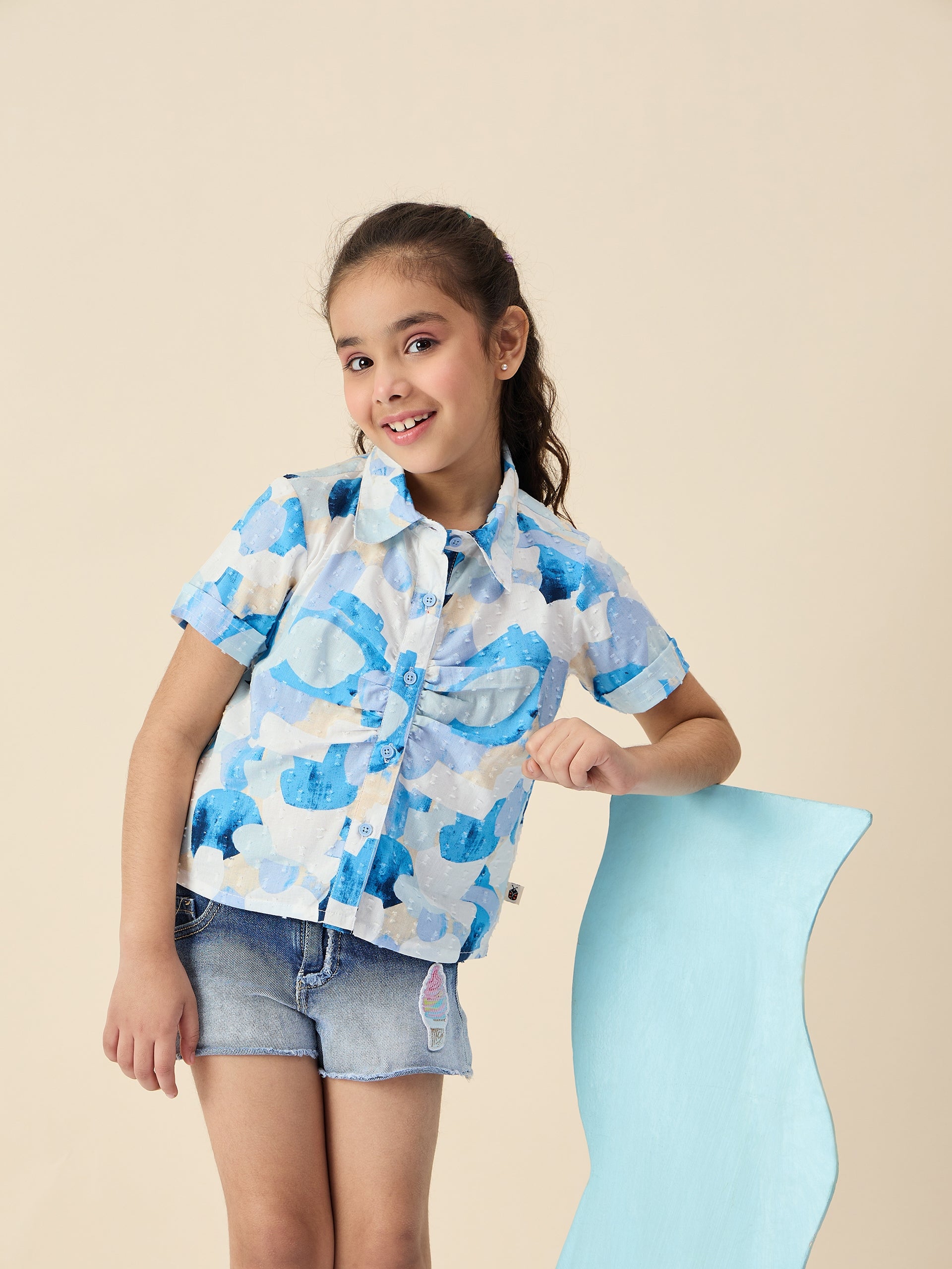 Girls Hip length All over Print Top - Blue