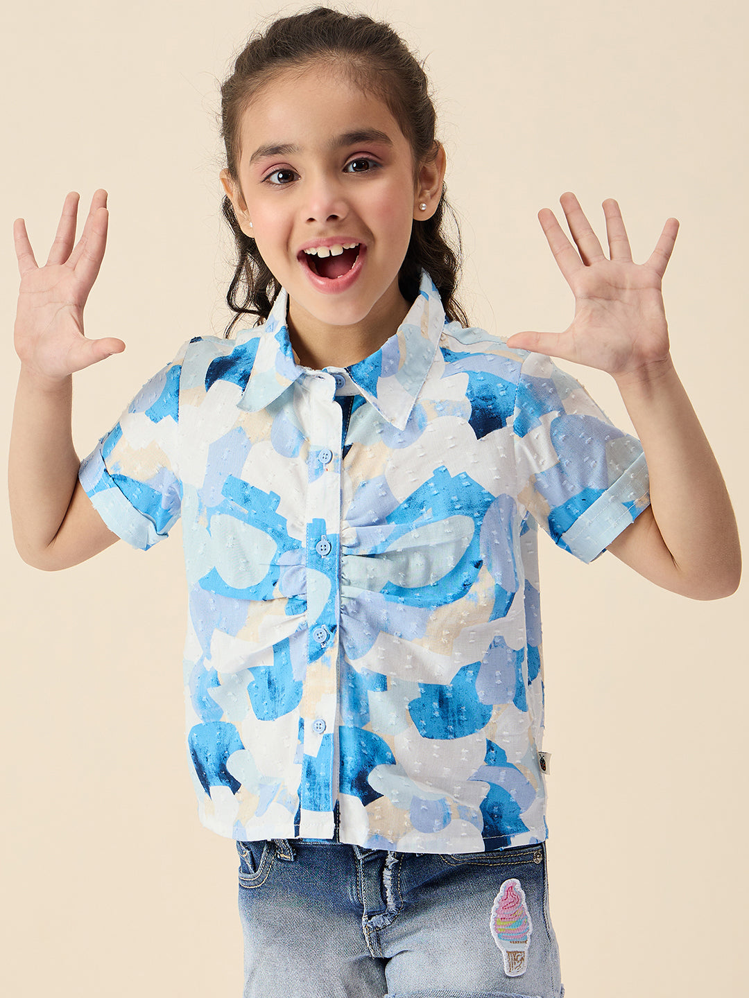 Girls Hip length All over Print Top - Blue