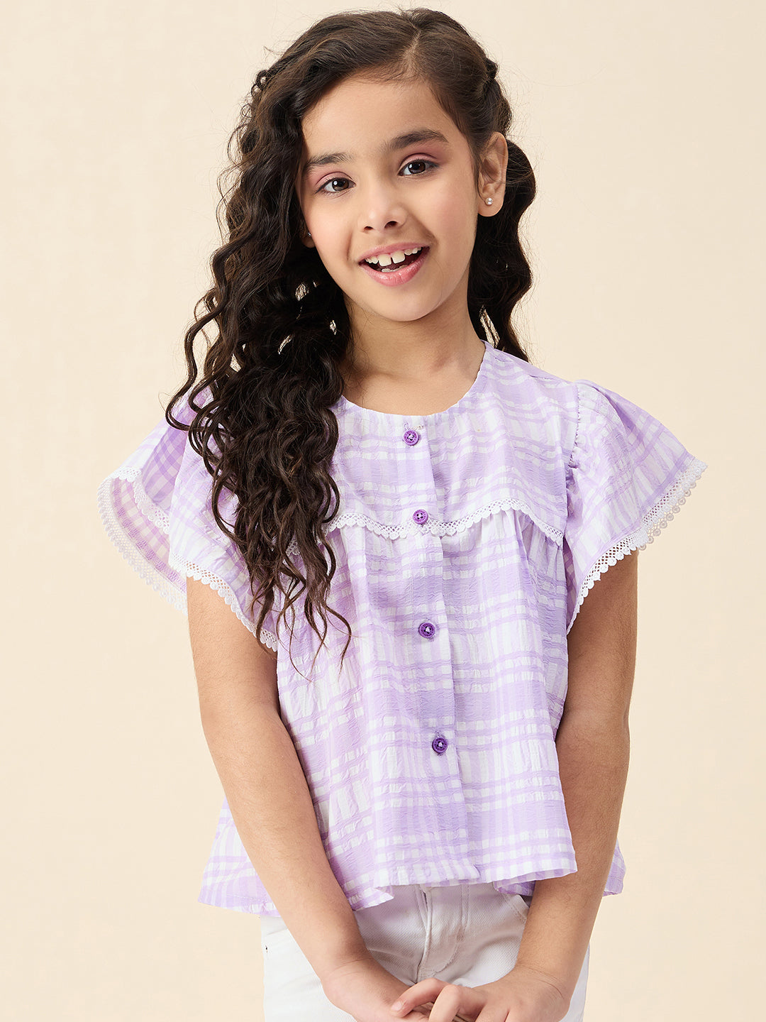 Girls Hip length All over Print Top - Lavender